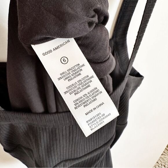 Good American 90s Ribbed Tank Midi Dress Black Size 6 Square Neck Going Out - Picture 8 of 8